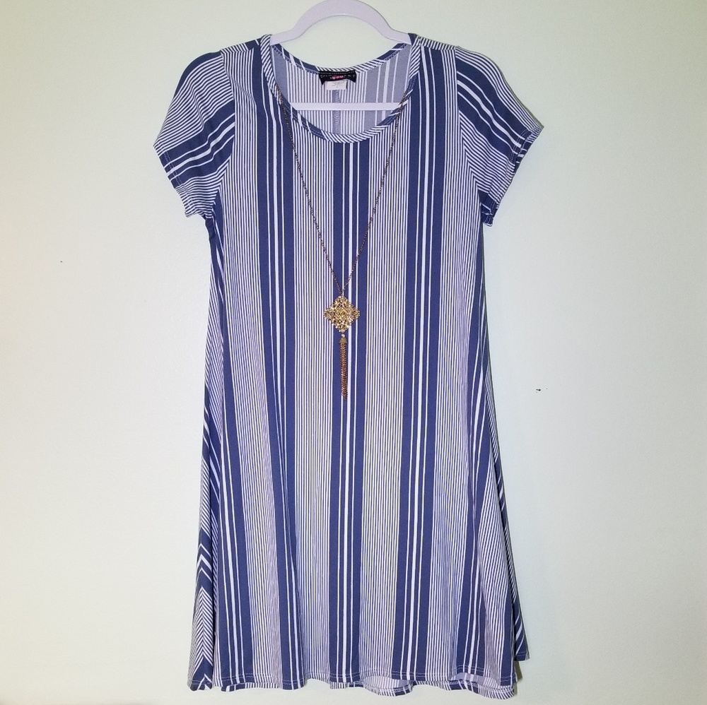 Discreet | Vertical Striped Dress w/ Necklace